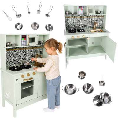 Wooden MDF children's kitchen with sound effects mint green