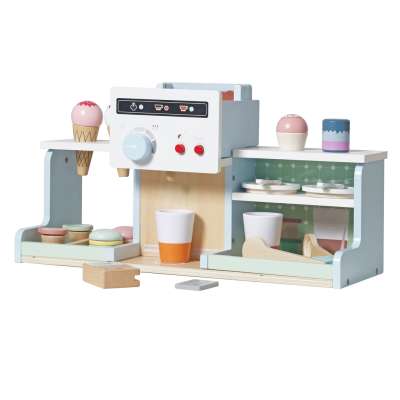 Wooden café and bakery for kids coffee machine cupcakes ice cream desserts
