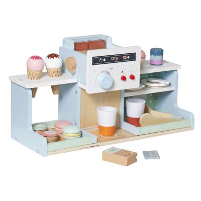 Wooden café and bakery for kids coffee machine cupcakes ice cream desserts