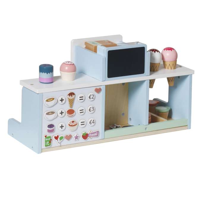 Wooden café and bakery for kids coffee machine cupcakes ice cream desserts