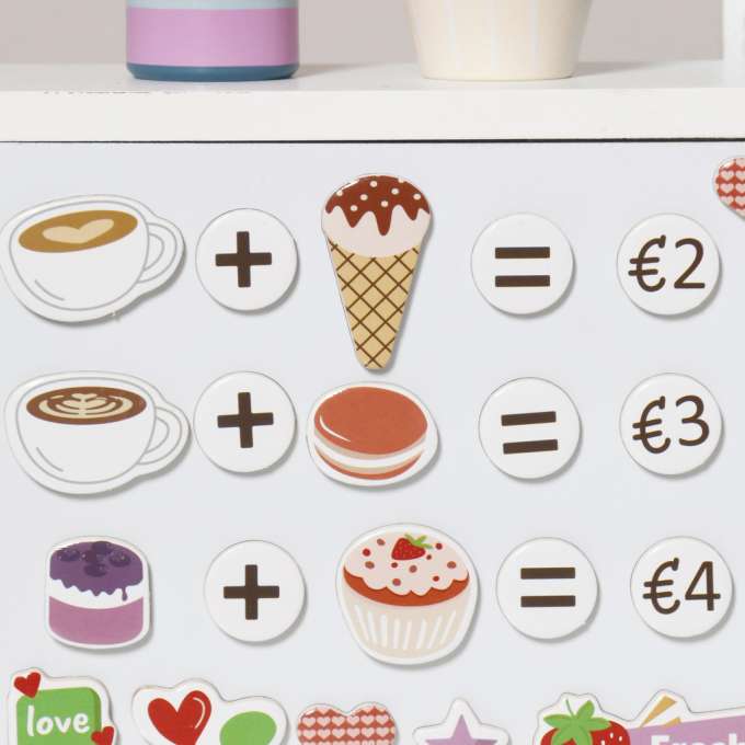 Wooden café and bakery for kids coffee machine cupcakes ice cream desserts