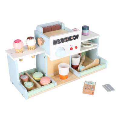 Wooden café and bakery for kids coffee machine cupcakes ice cream desserts