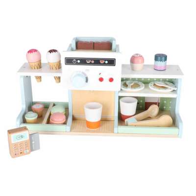 Wooden café and bakery for kids coffee machine cupcakes ice cream desserts
