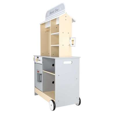 Wooden market stall food truck with a wheeled ice cube maker