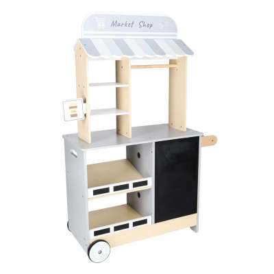 Wooden market stall food truck with a wheeled ice cube maker