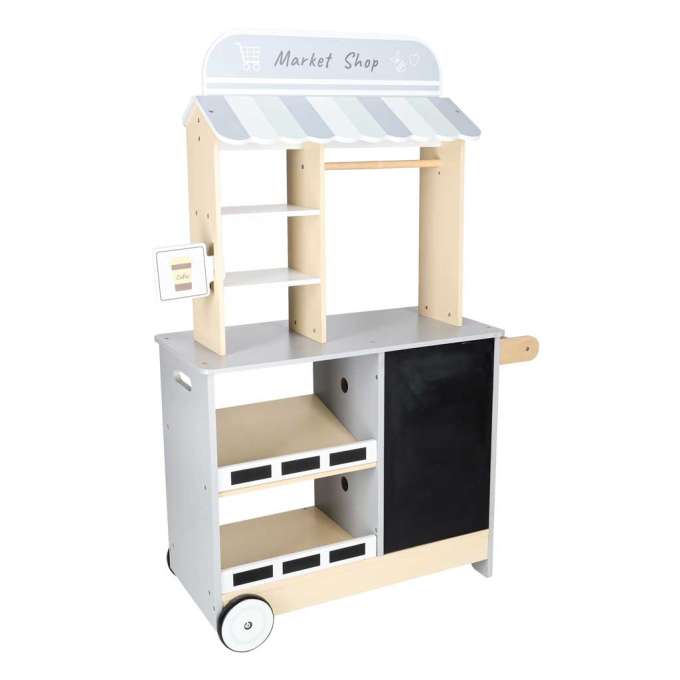 Wooden market stall food truck with a wheeled ice cube maker