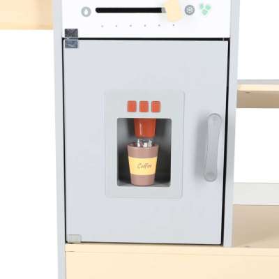 Wooden market stall food truck with a wheeled ice cube maker