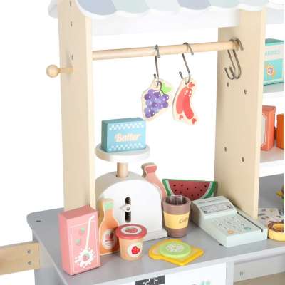 Wooden market stall food truck with a wheeled ice cube maker