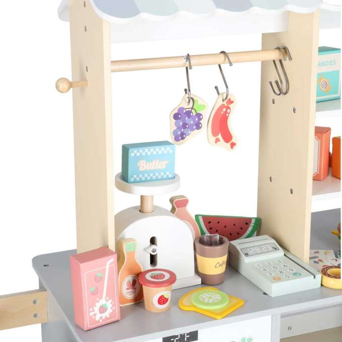 Wooden market stall food truck with a wheeled ice cube maker