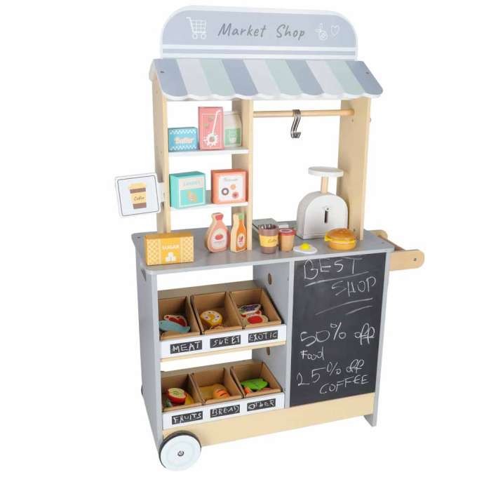 Wooden market stall food truck with a wheeled ice cube maker