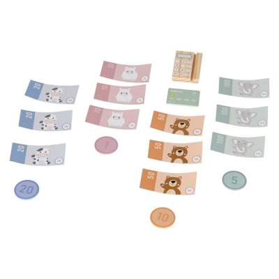 Wooden toy cash register for kids with scanner