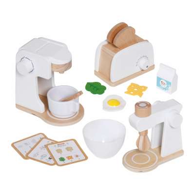 Wooden toy toaster coffee maker and mixer set a kitchen appliance set for kids