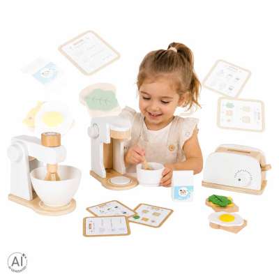 Wooden toy toaster coffee maker and mixer set a kitchen appliance set for kids