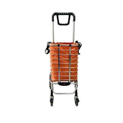 Folding shopping cart with frame bag and 8 wheels orange
