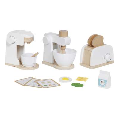 Wooden toy toaster coffee maker and mixer set a kitchen appliance set for kids