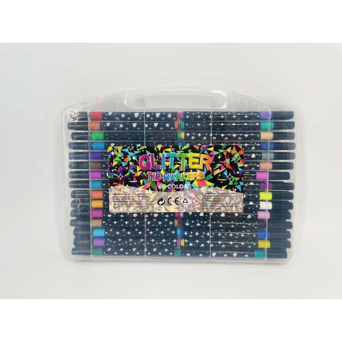 Glitter Markers Felt-Tip Pens and Coloring Markers in a Case 60-Piece Set