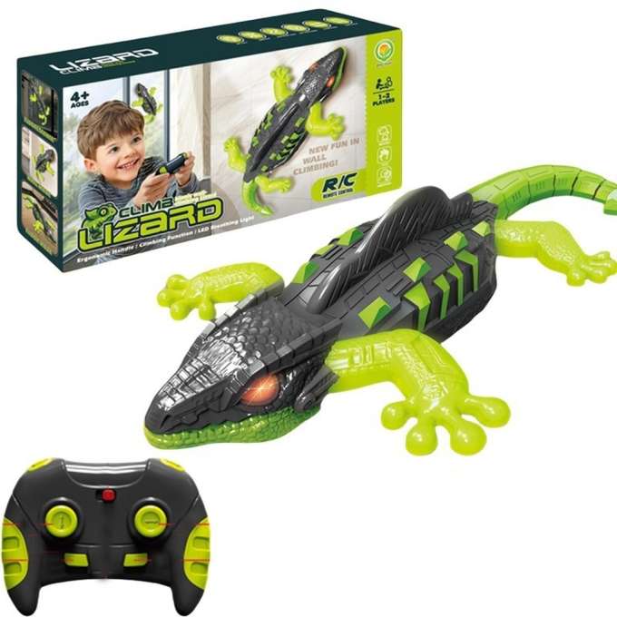 Interactive remote-controlled LED gecko that walks on walls and lights up
