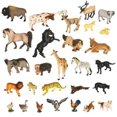 Animal figurines zoo safari farm animals accessories box of 28 pieces