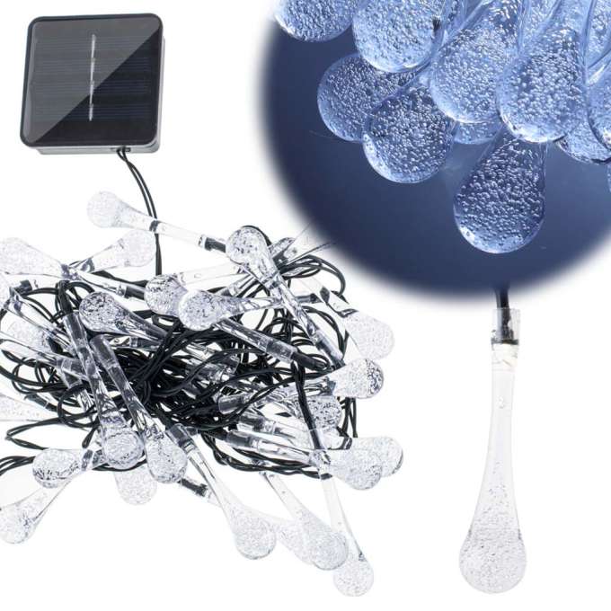 Lampki solarne ogrodowe sople 6,5m 30LED zimny bia