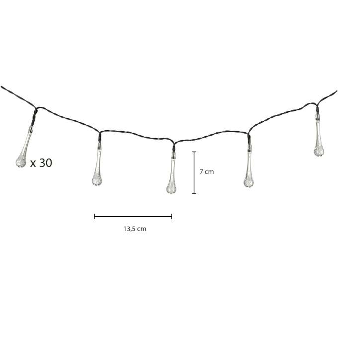Lampki solarne ogrodowe sople 6,5m 30LED zimny bia