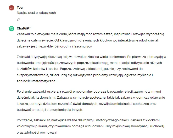 Tekst o roli zabawek w rozwoju dzieci – poznawczym, emocjonalnym i motorycznym.