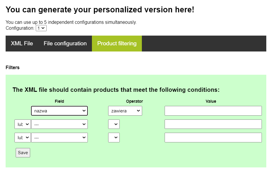 Product filtering